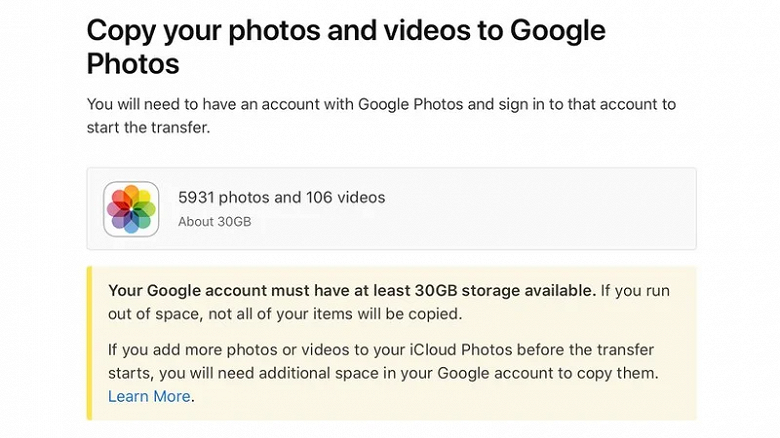 Apple запустила сервис для переноса фото из iCloud в Google Photos